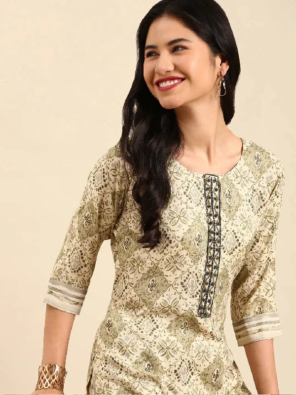 Women's Beige Printed Kurta Set-SKC-7909-Beige