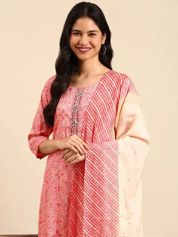 Women's Pink Printed Kurta Set-SKC-7901-Coral