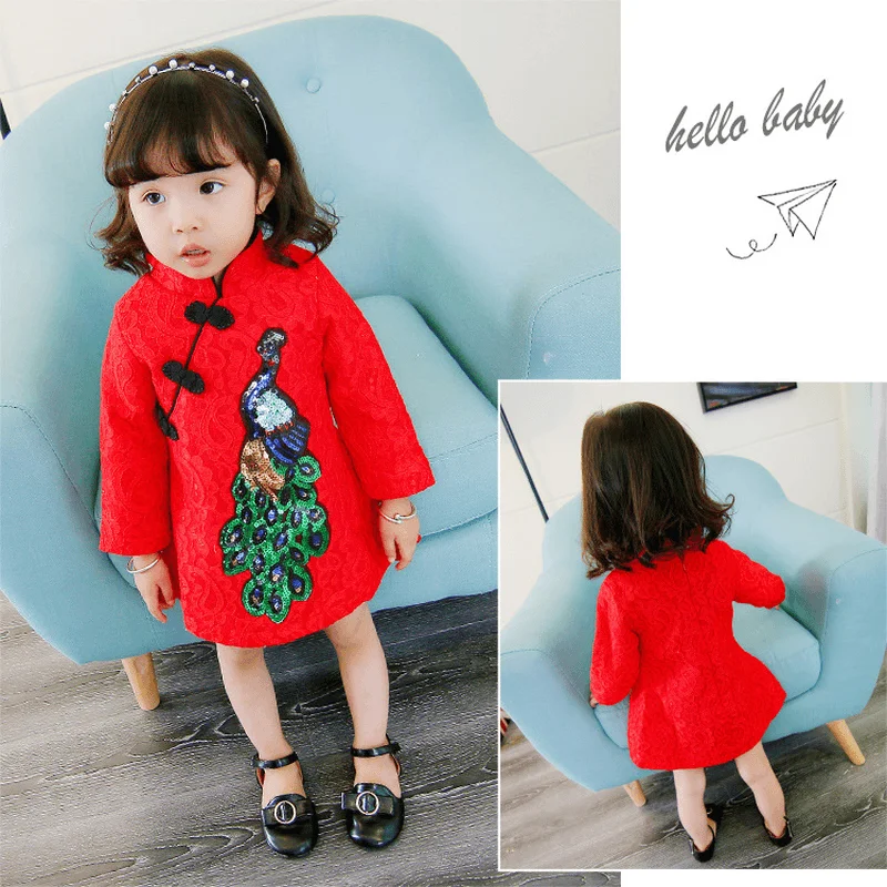 Qz6117 Baby a Small Xuan on Behalf of Autumn and Winter Baby Baby Girls Dress Cheongsam Dress Skirt New Year