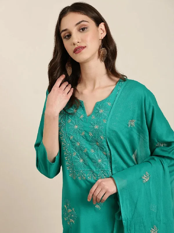 Women Green Solid Kurta Set-FS-2597-Green