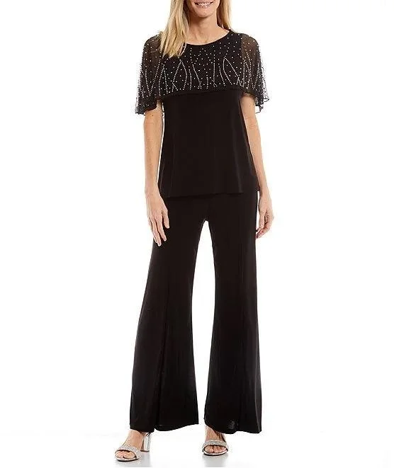 Marina Formal Beaded Short capelet Sleeve Pant Set