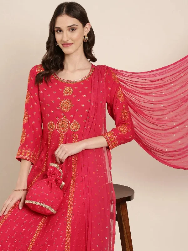 Women Coral Printed Kurta Set-GW-2974-Coral