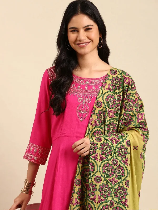 Women's Fuchsia Solid Kurta Set-DW-9598-Fuchsia