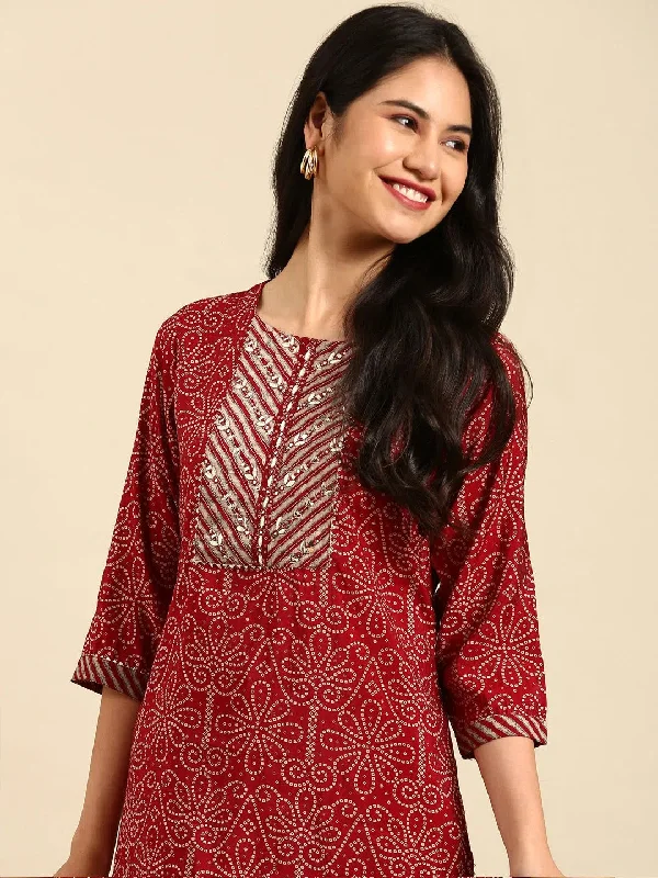 Women's Maroon Printed Kurta Set-SKC-1365-Maroon