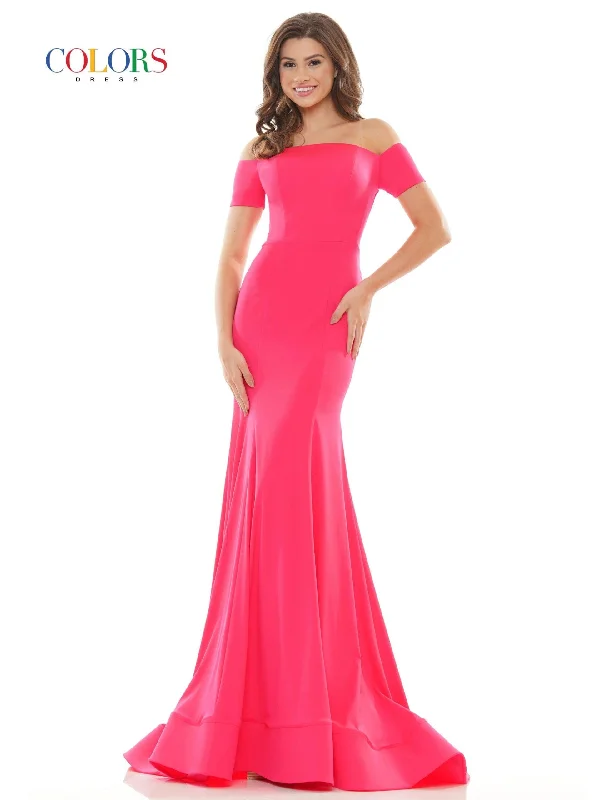 Colors 2674 Colors Long Off Shoulder Fitted Prom Dress