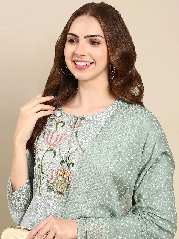 Women's Grey Printed Kurta Set-GW-2996-Grey