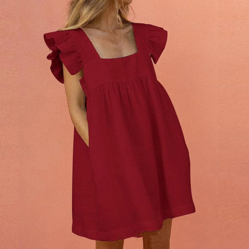 Flirty Ruffled Mini Dress with Square Neckline