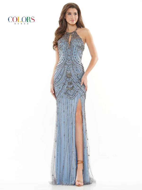 Colors 2722 Colors Long Formal Beaded Halter Prom Dress