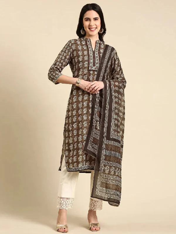 Women's Olive Printed Kurta Set-BC-1273-Olive