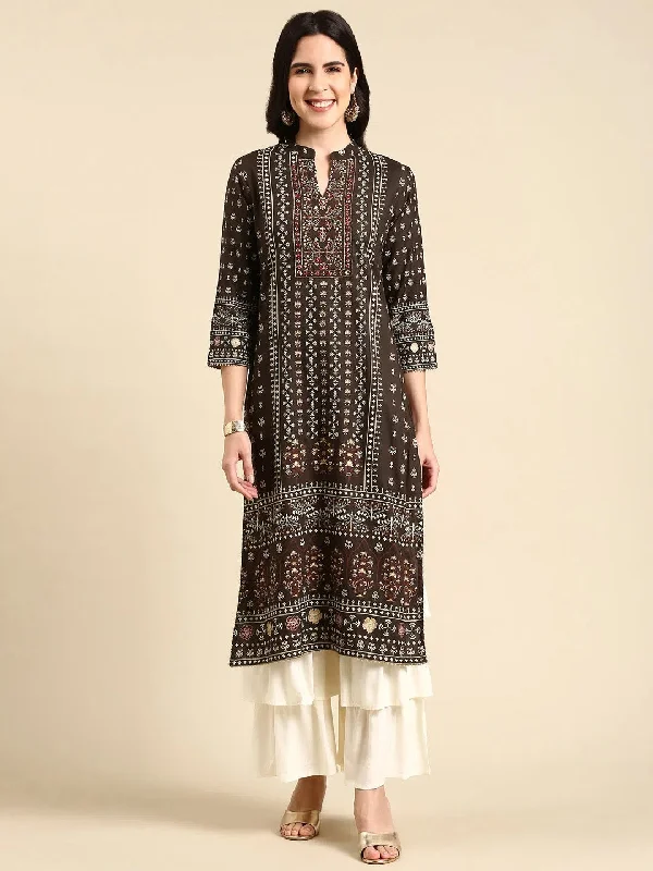 Women's Olive Printed Kurta Set-BC-981-Olive