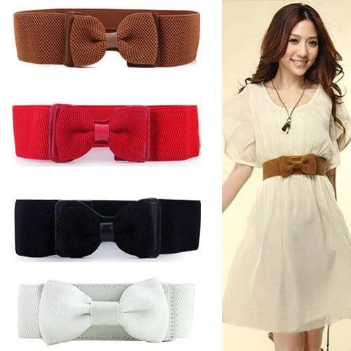 Fashion Lady Wide Elastic Bowknot Waist Belt Dress Waistband Accessory Gift