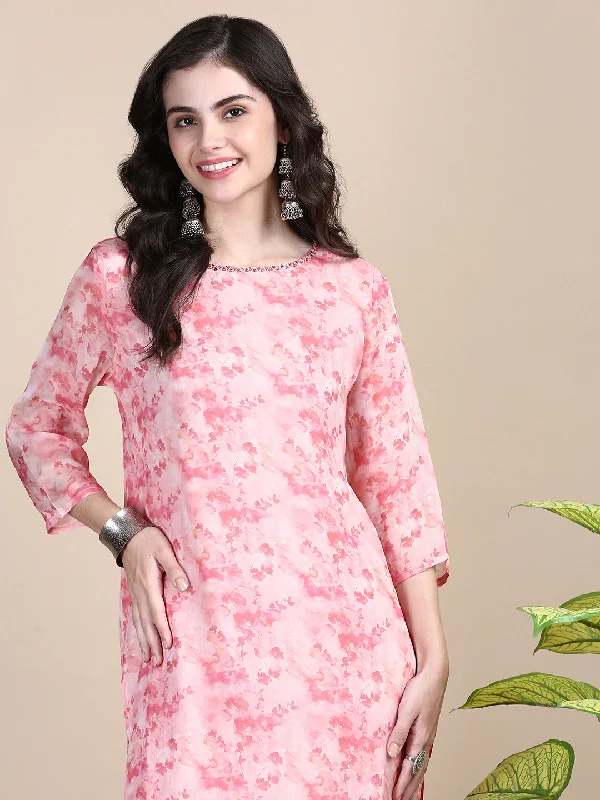 Women Floral Peach Straight Kurta Set-DW-4767-Peach