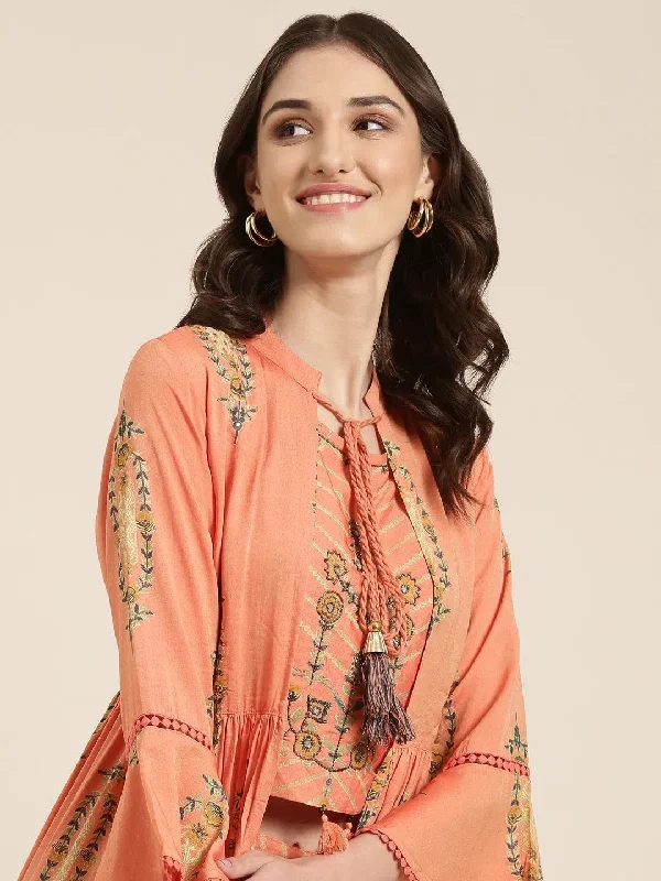 Women Orange Floral Kurta Set-BC-SK-1043-Orange