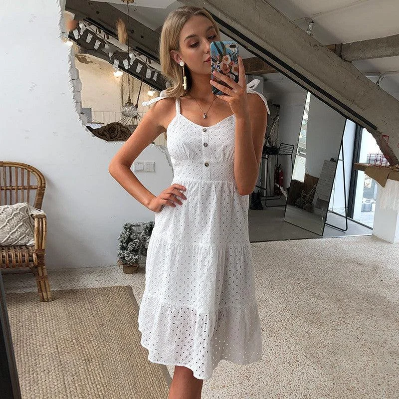 Bowknot shoulder embroidered women's dress