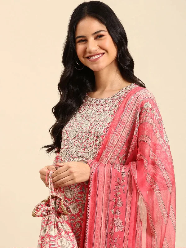 Women's Pink Printed Kurta Set-GW-3134-Pink