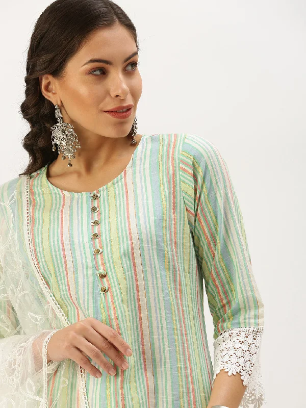 Women Straight Multi Solid Kurta and Palazzos-UB-2019-Multioffwhite