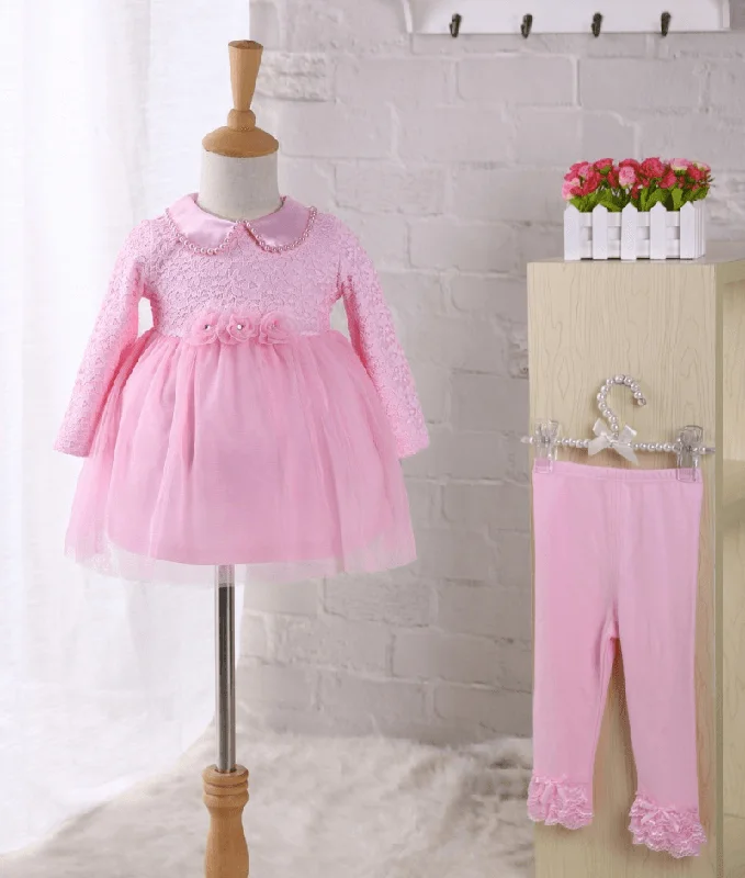 Baby 100 Day Pearl Collar Dress, One Year Old Princess Dress, Baby 100 Year Dress, Dress with Pants Two Sets