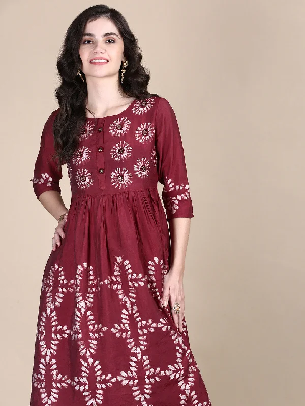 Women Floral Maroon A-Line Kurta Set-GW-3354-C-Maroon