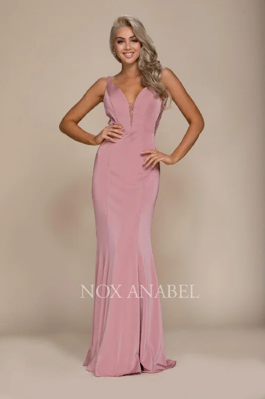 Long Fitted Formal Dress With Beaded Illusion Back