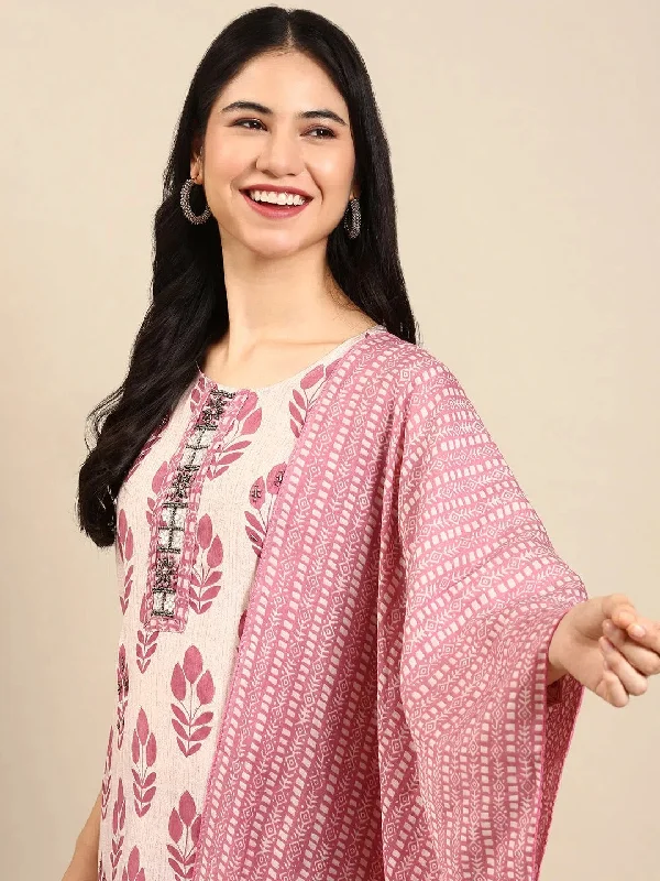 Women's Beige Printed Kurta Set-FS-9689-Cream