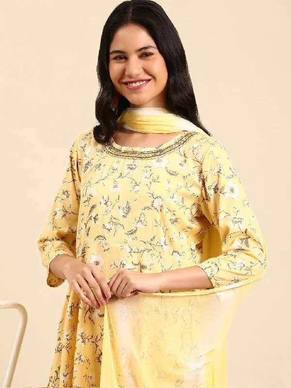 Women's Yellow Printed Kurta Set-ON-596-Yellow