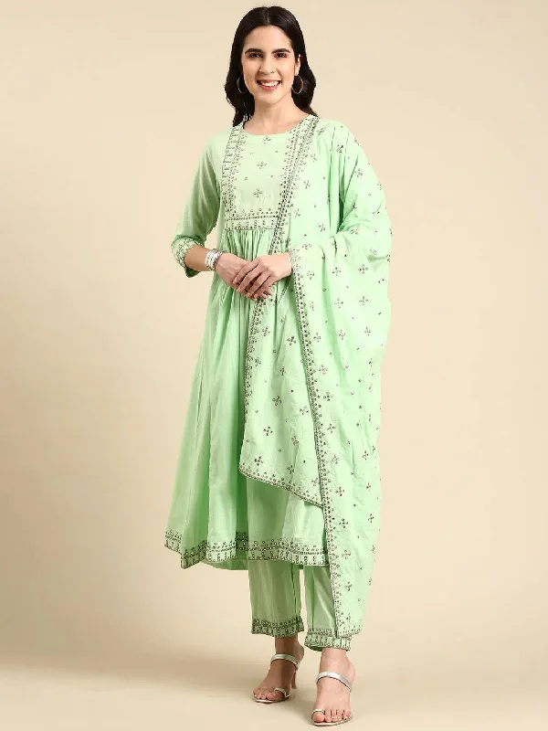 Women's Green Embroidered Kurta Set-GW-2986-Green