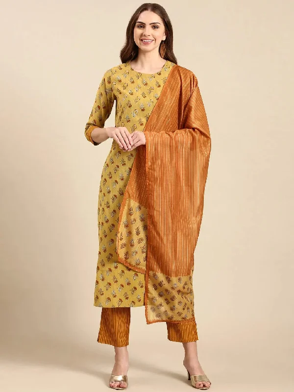 Women's Mustard Embroidered Kurta Set-GW-2437-Mustard