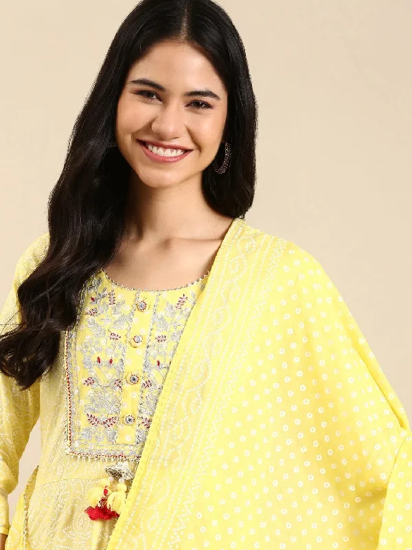 Women's Yellow Printed Kurta Set-HO-917-Yellow