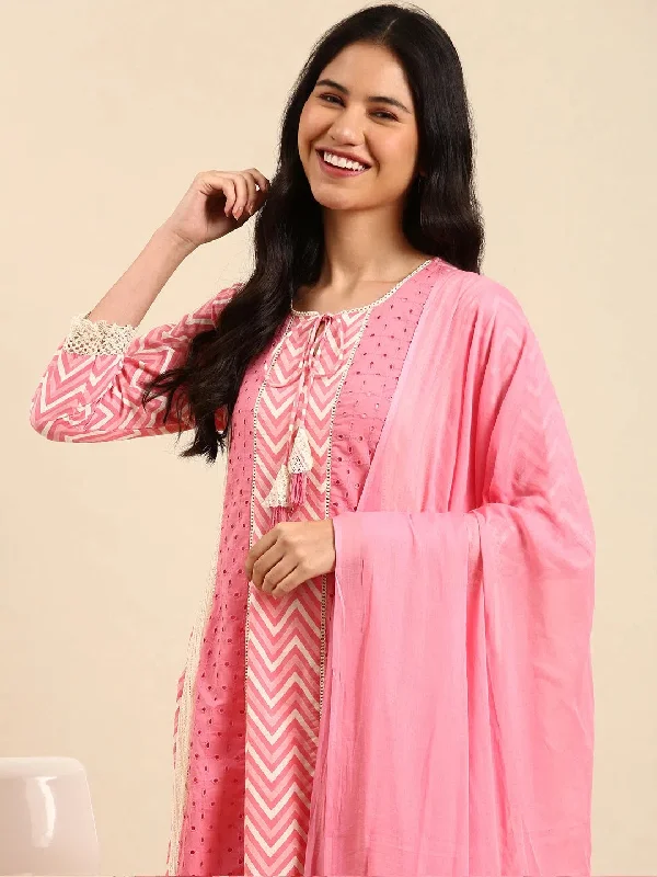 Women's Pink Printed Kurta Set-RF-1760-Pink