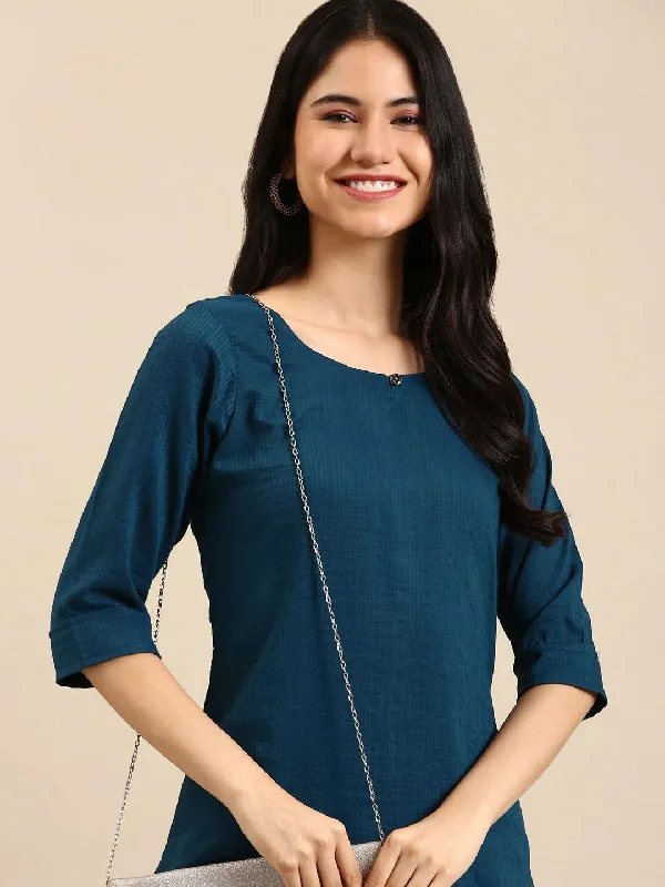 Women's Blue Solid Kurta Set-SKC-3327-Teal