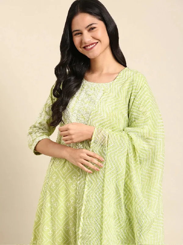 Women's Green Printed Kurta Set-GW-3246-Limegreen