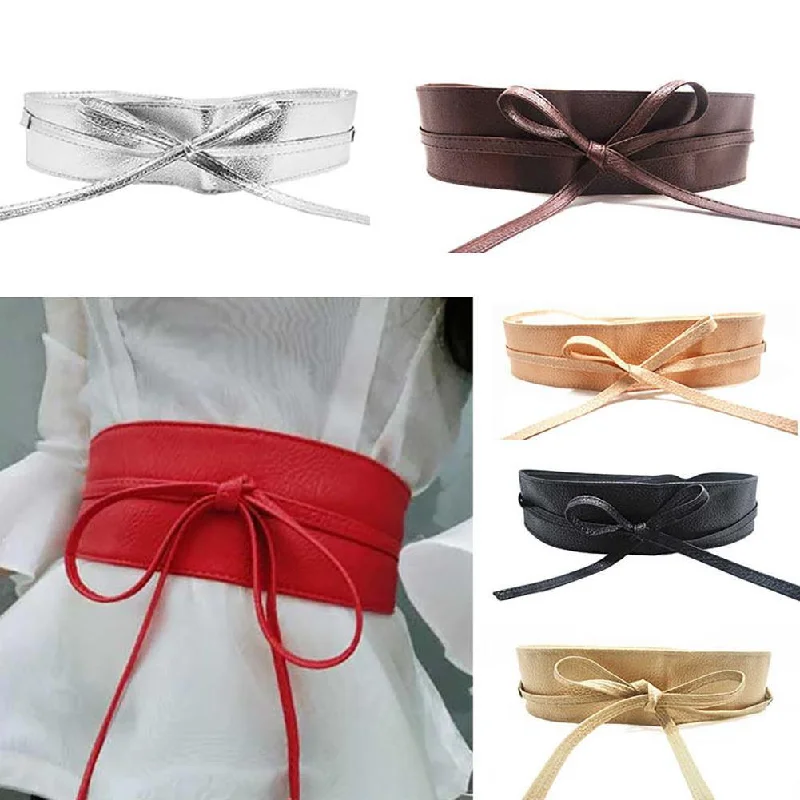 Fashion Women Faux Leather Wrap Around Tie Corset Cinch Waist Wide Dress Belt