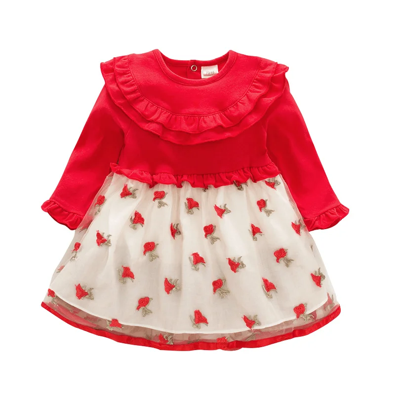 Euramerican Style Girls Dress Baby Baby Skirt Dress Dress Cotton Rose 100 Day Old Son Dress