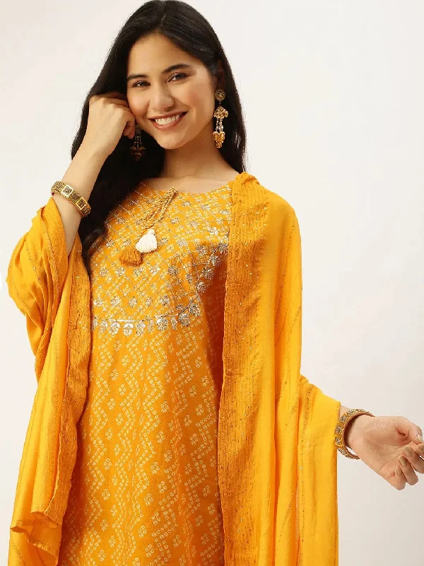 Women's Mustard Printed Kurta Sets-SB-49492-Mustard