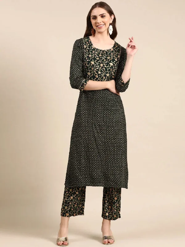 Women's Green Printed Kurta Set-RF-1307-Green