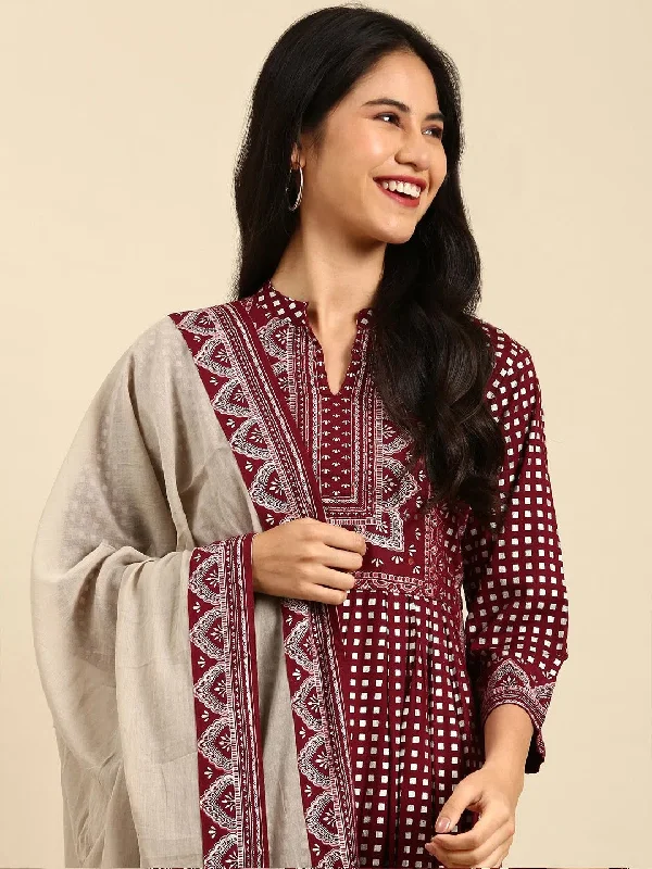 Women's Burgundy Printed Kurta Set-ON-639-Burgundy