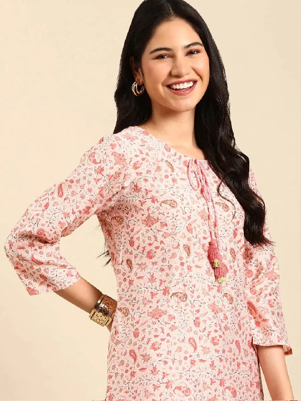 Women's Pink Printed Kurta Set-MRF-1158-Peach