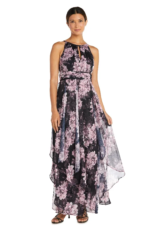 R&M Richards 7928 Long Formal Floral Halter Dress