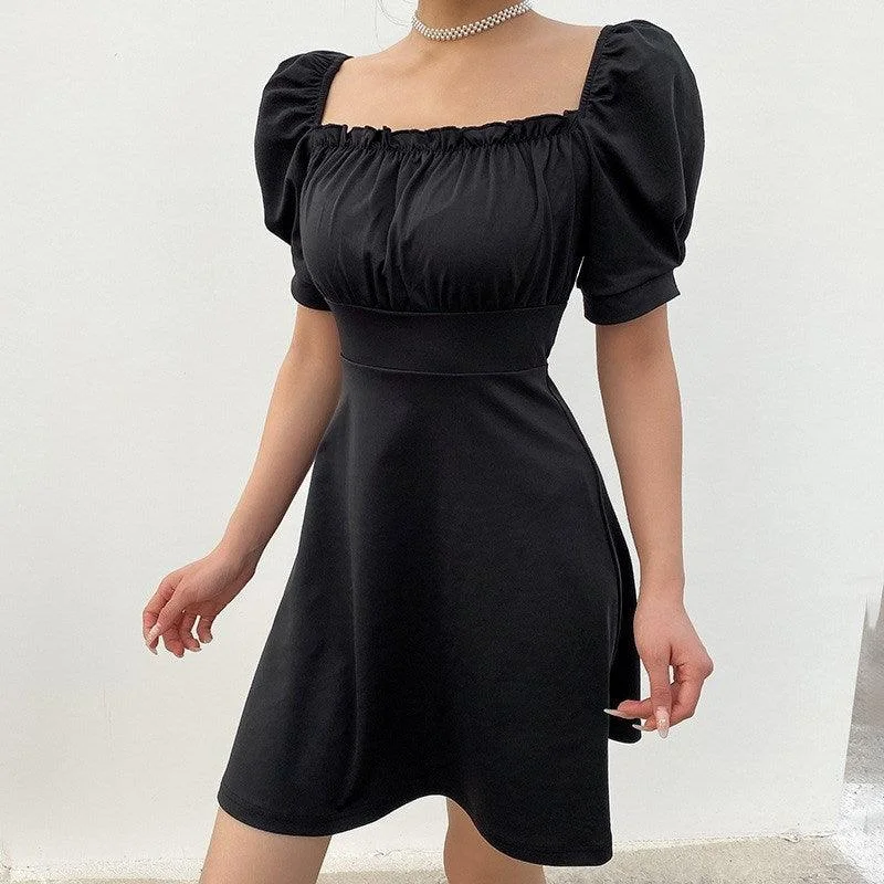 Fashionable Back Strap Bubble Short Sleeve Dress Women