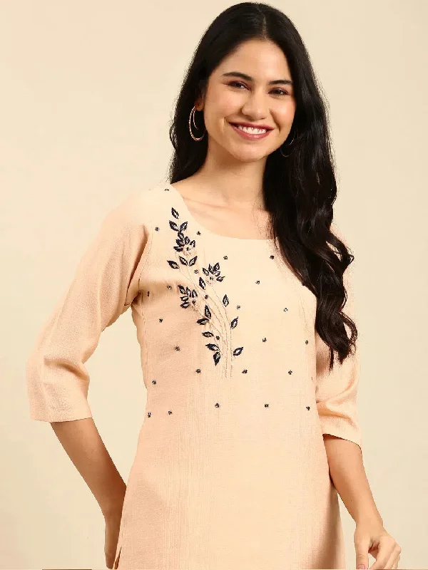 Women's Peach Embroidered Kurta Set-SKC-883-Peach