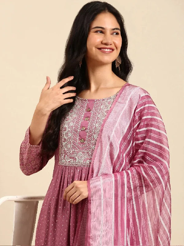 Women's Purple Printed Kurta Set-BCSK-1525-Purple