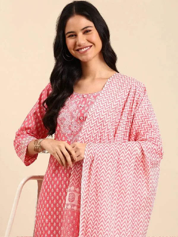 Women's Pink Printed Kurta Set-GW-458-Pink