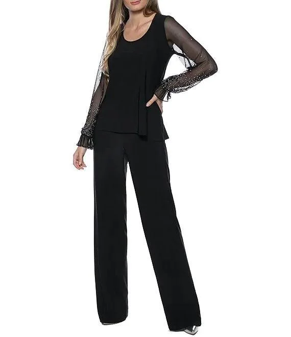 Marina Formal Beaded Long Sleeve Two Piece Pant Set