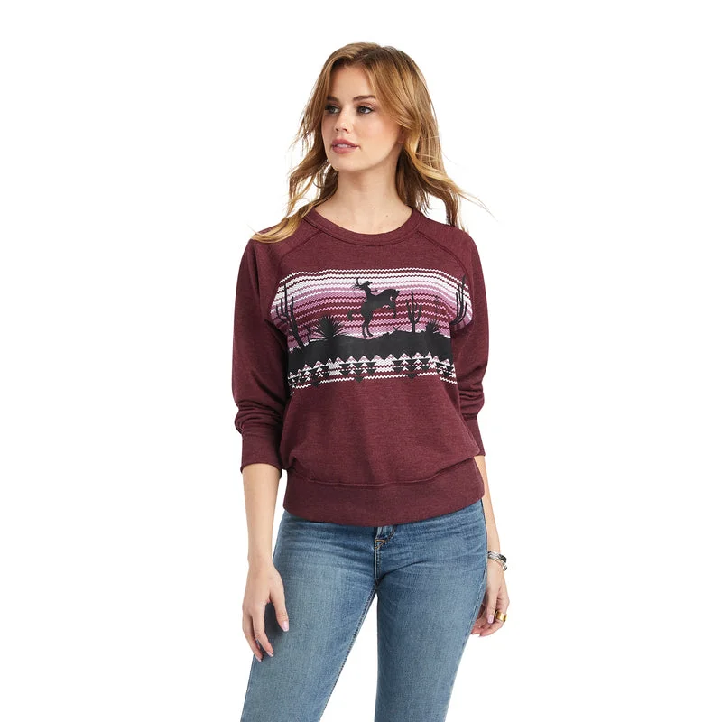 Ariat Women's Desert Ride Crew Sweatshirt, Maroon Banner