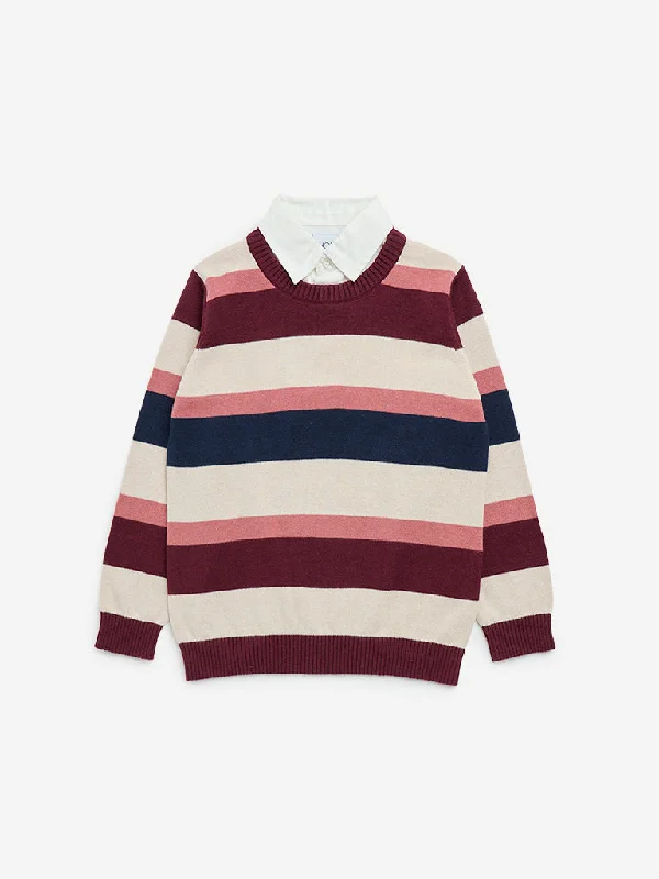 HOP Kids Wine Striped Cotton Sweatshirt