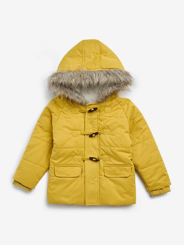 HOP Kids Yellow Faux-Fur Hooded Puffer Jacket