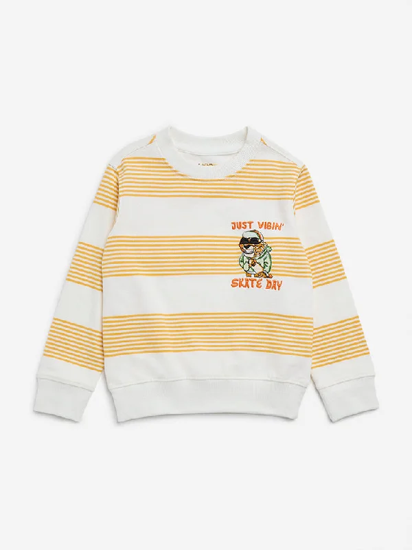 HOP Kids Yellow Stripe Printed Cotton Sweatshirt