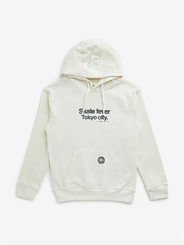 Y&F Kids Off-White Text Printed Sweatshirt