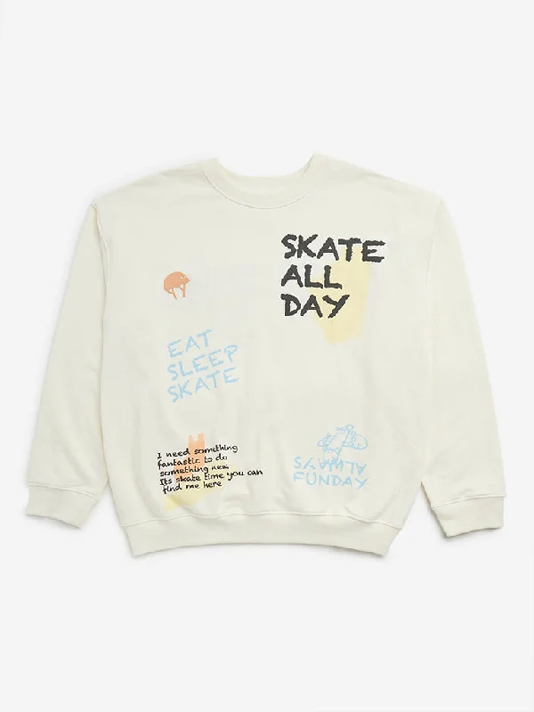 Y&F Kids Off-White Text Printed Sweatshirt