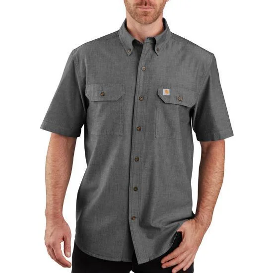 Loose fit midweight chambray short-sleeve shirt - Black